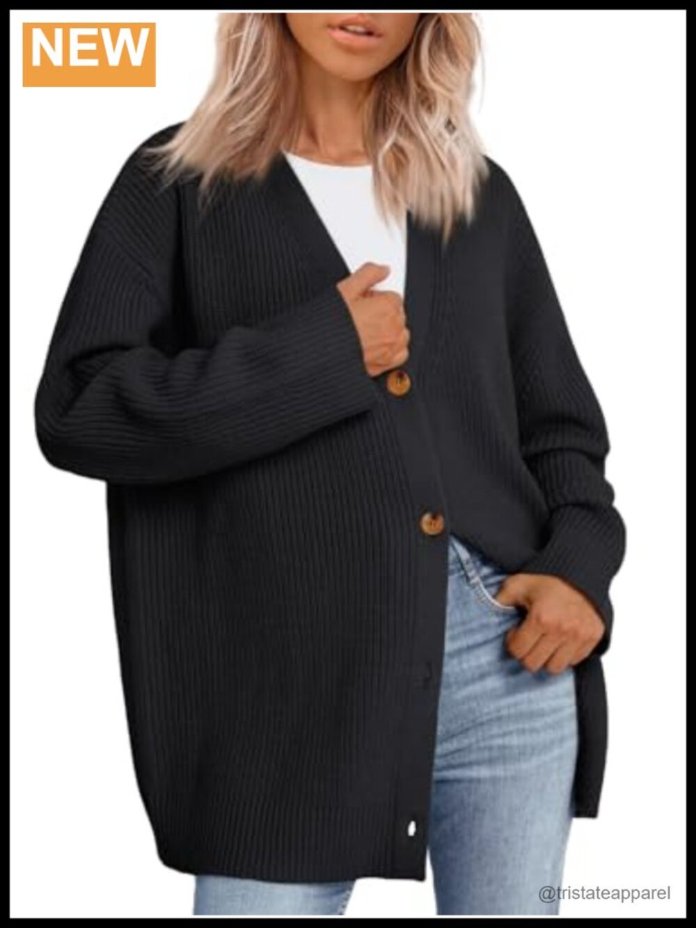 Oversized Chunky Knit Open Front Cardigan Sweater V-Neck Long Sleeve